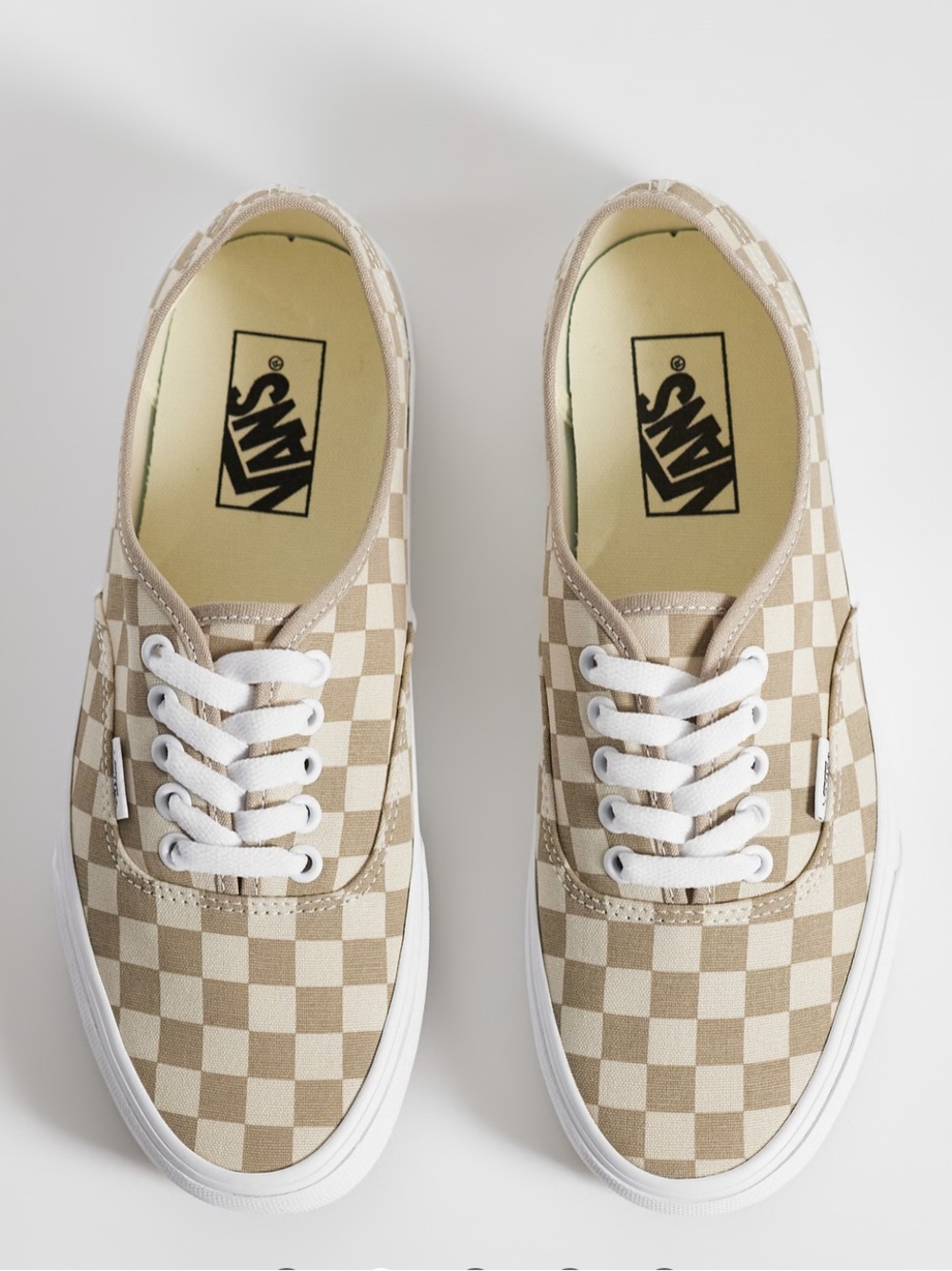 Vans Women’s Taupe and White Checkerboard Authentic Sneakers